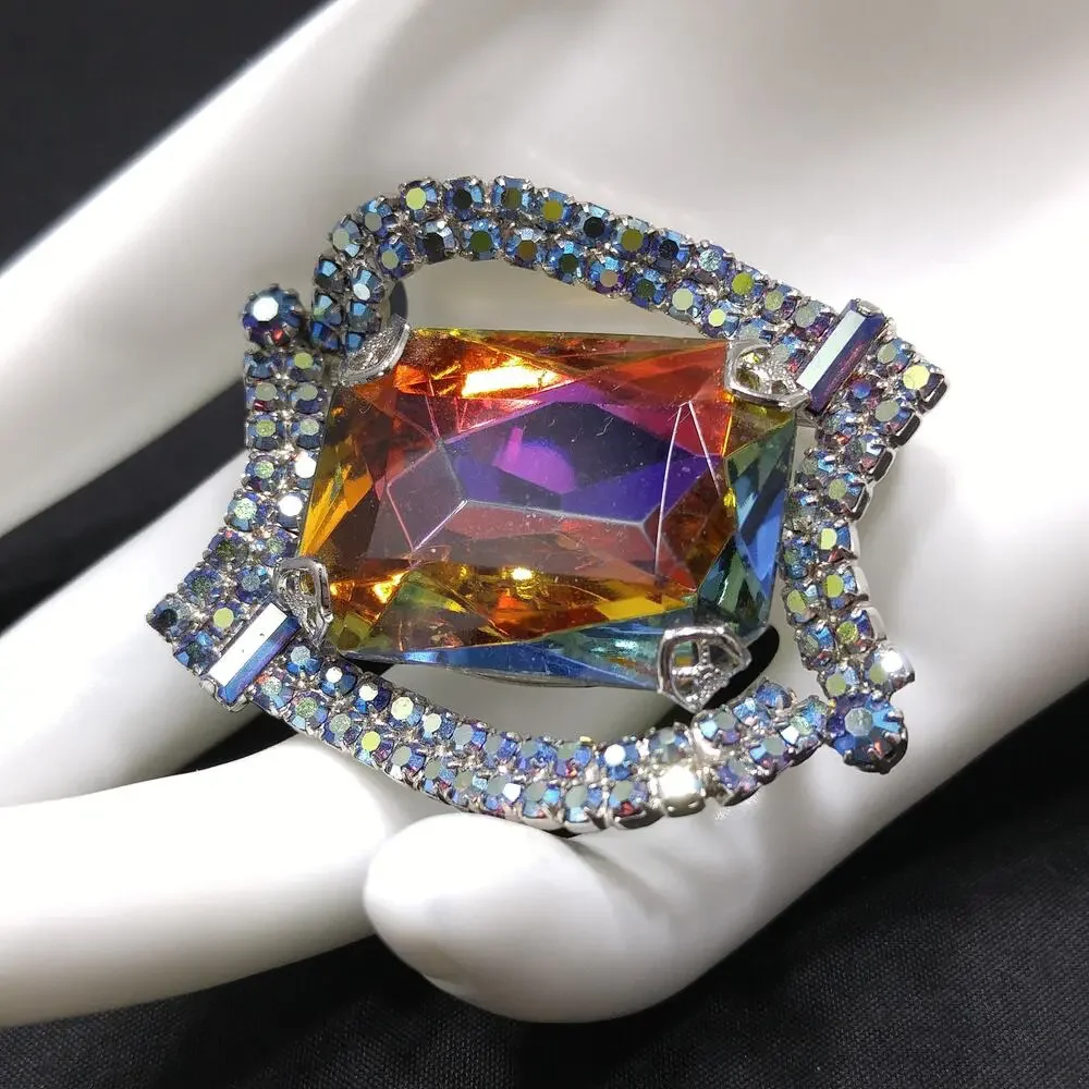 Large Watermelon Rhinestone Brooch, Mid-Century Modern, 1960s Vintage Jewelry